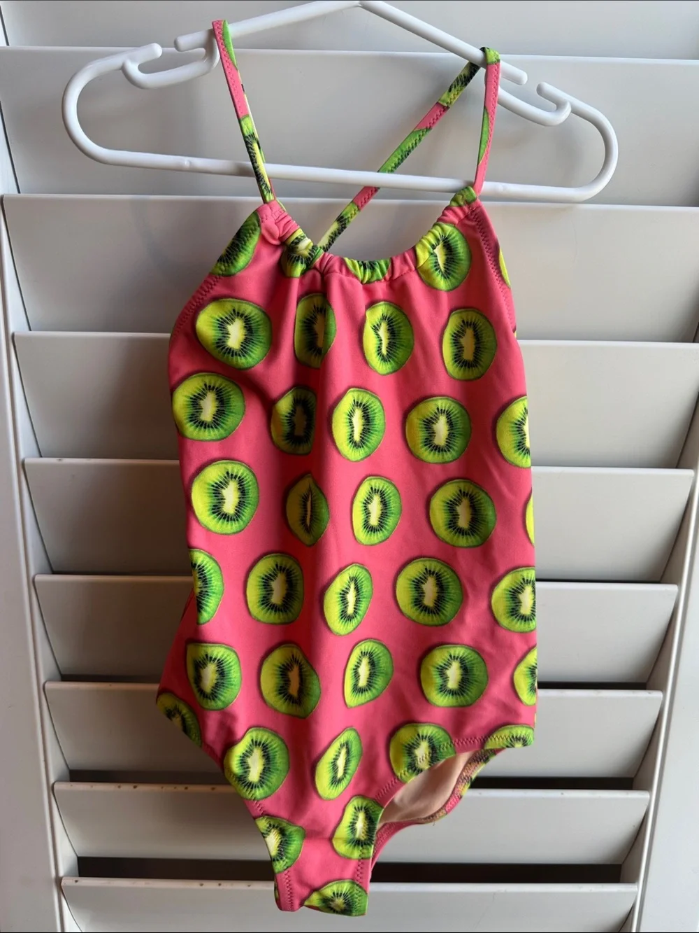 Crewcuts Pink One-Piece Swimsuit with Green Kiwi Print